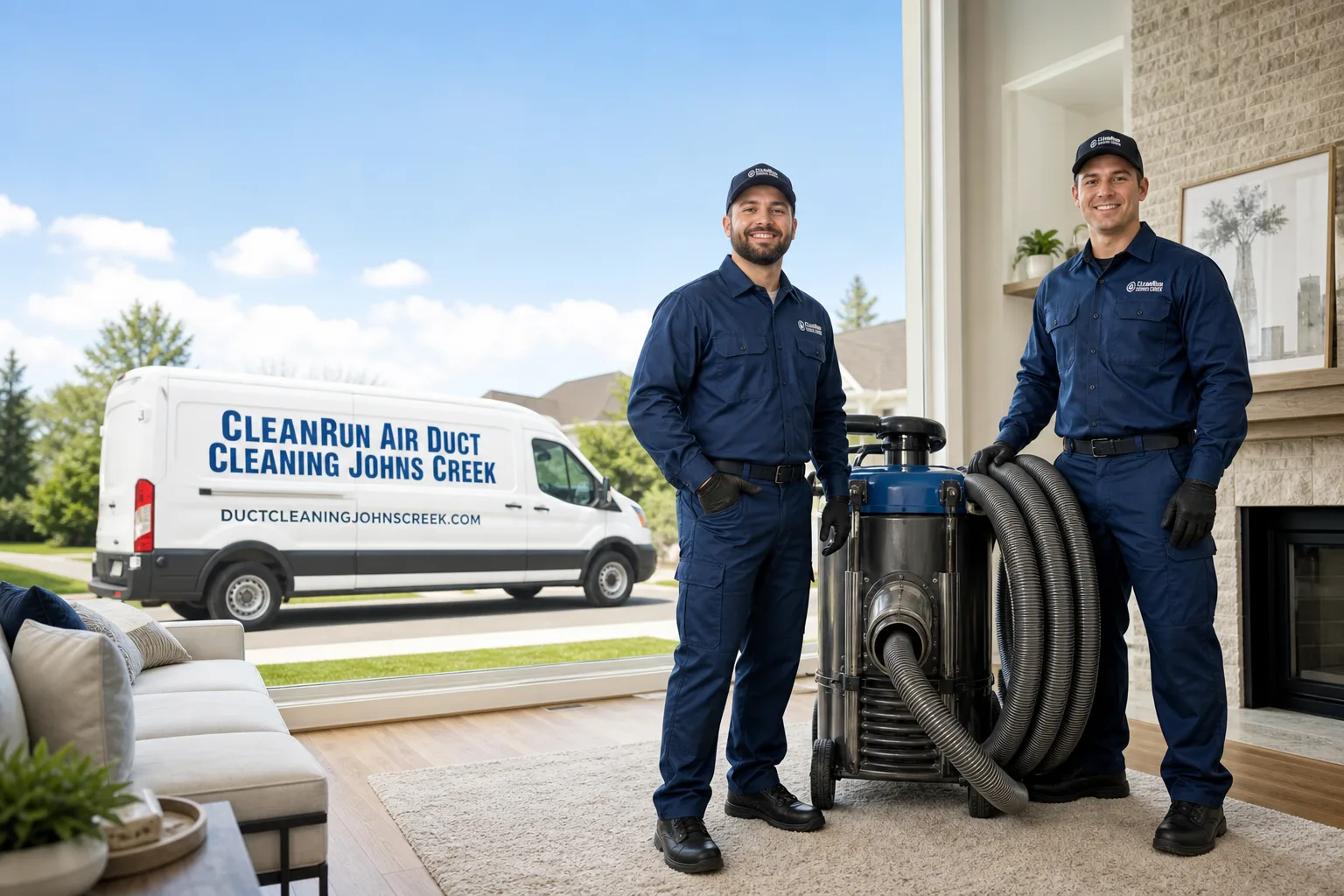 CleanRun Air Duct Cleaning Johns Creek air duct cleaning service vehicle and crew in Johns Creek, GA